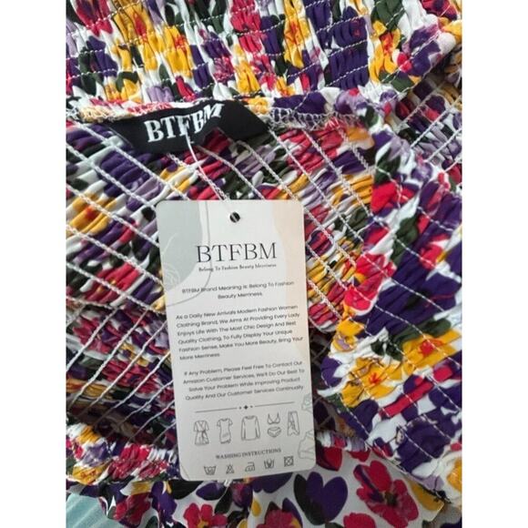 Floral One-Shoulder Maxi Dress Smocked Bodice Asymmetrical Neckline Multicolor M - Picture 5 of 7